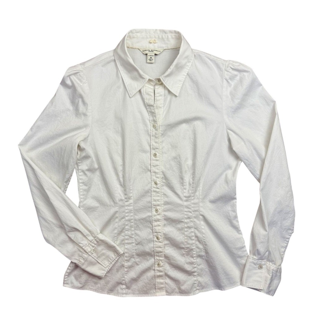 Y2K Banana Republic Fitted Pearlized Button Up Capsule Wardrobe Essential M